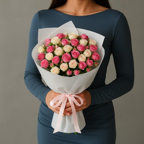 Букет кустовых роз «Розовый рассвет»