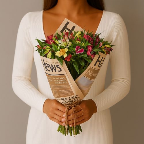 Букет «Альстромерия с газетным акцентом»